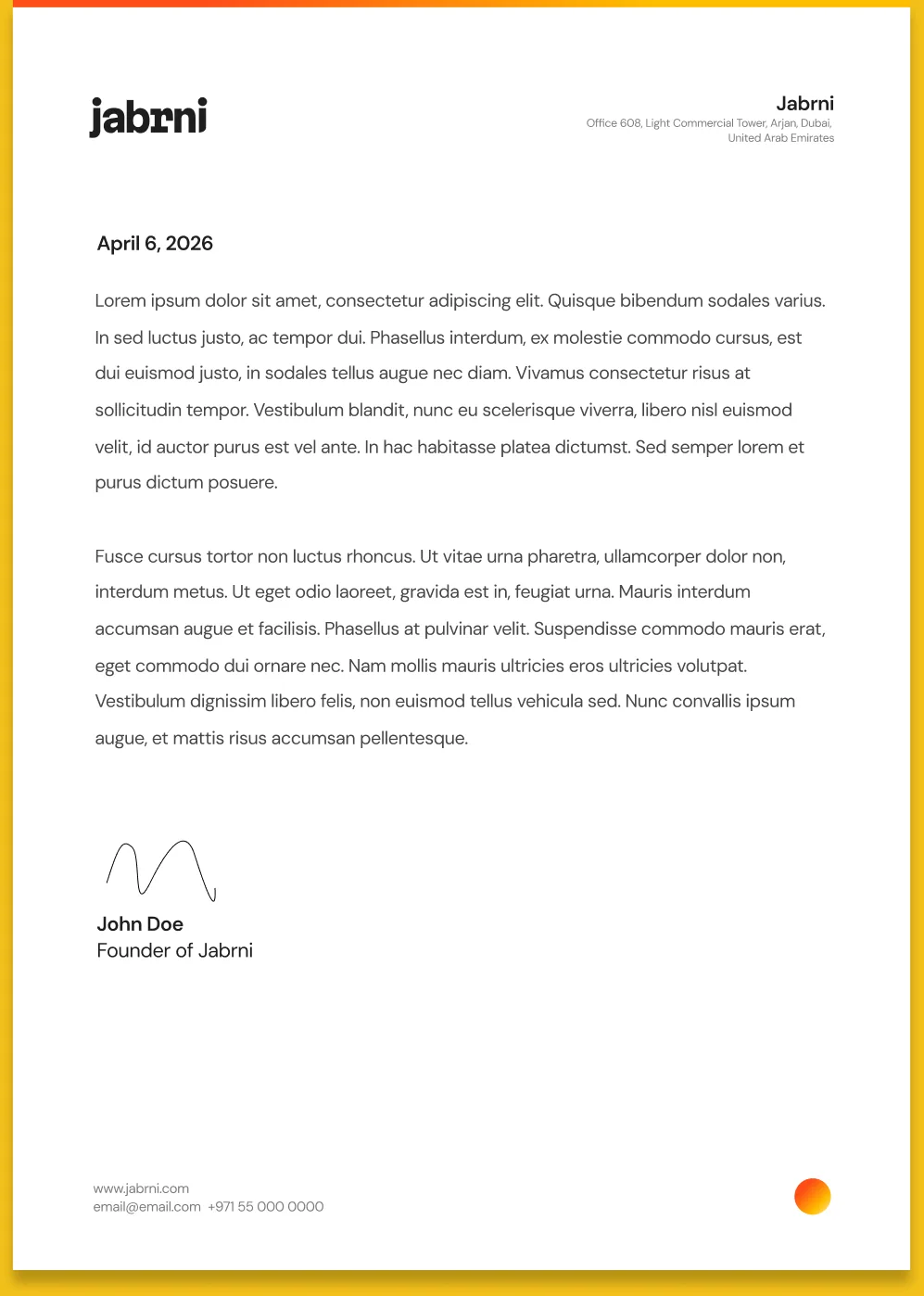 Jabrni letterhead