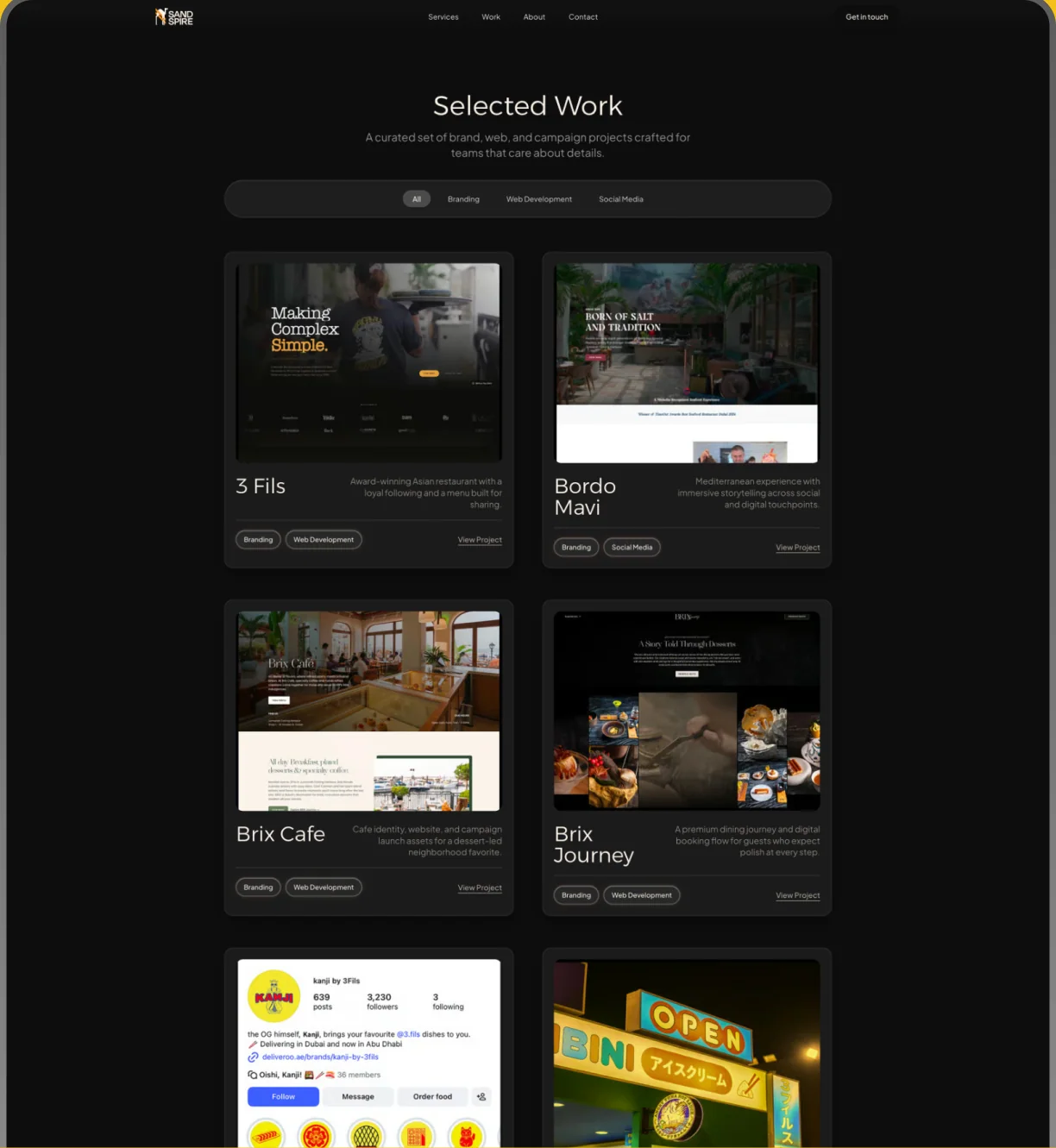 Selected work page, desktop