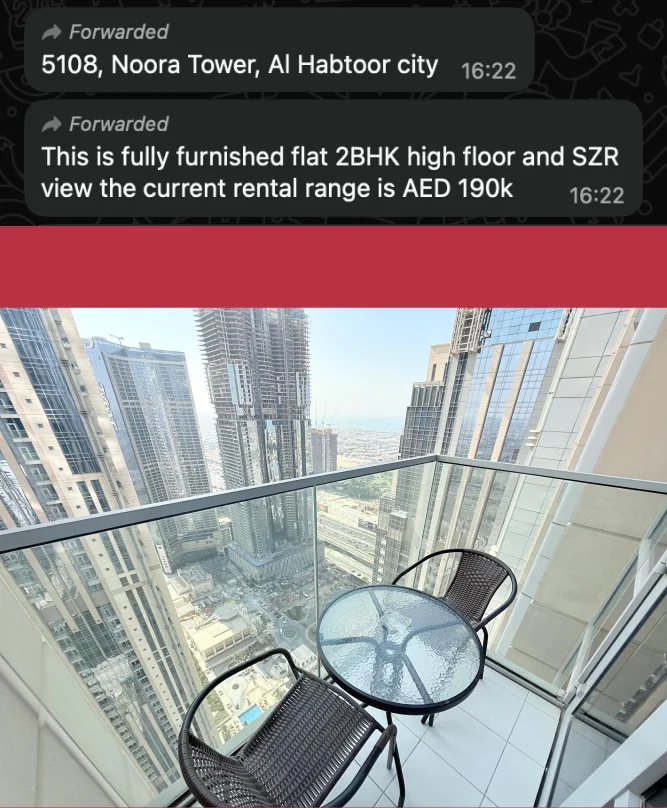 The agent's WhatsApp message and phone photo